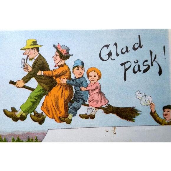 Easter Witch Postcard Fantasy Glad Pask Husband Wife Kids...